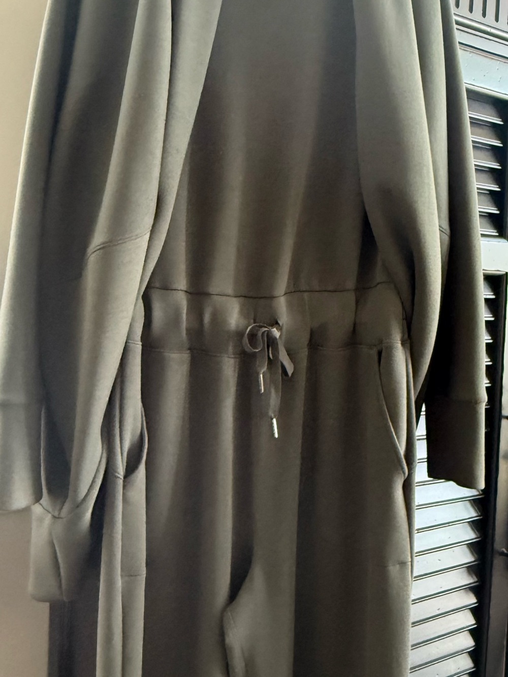 SPANX Air Essential Jumpsuit With Cocoon Wrap Cardigan. Size XL-1X Dk Olive SET